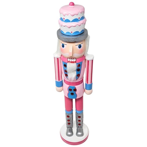 Pastel Cake Soldier Nutcracker 15" tall Pink, Candy Themed Decor, Christmas Gift - Picture 4 of 5